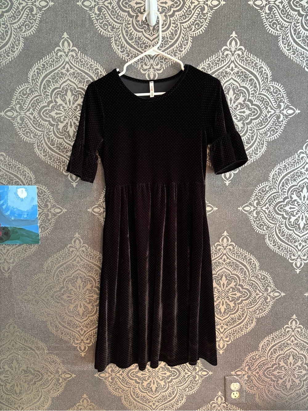 orange creek Black Polka Dot Textured Velvet Dress